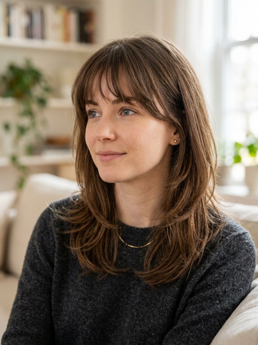 Wispy Pony mit fransigen Stufen - Fransig gestuft Frisuren mittellang